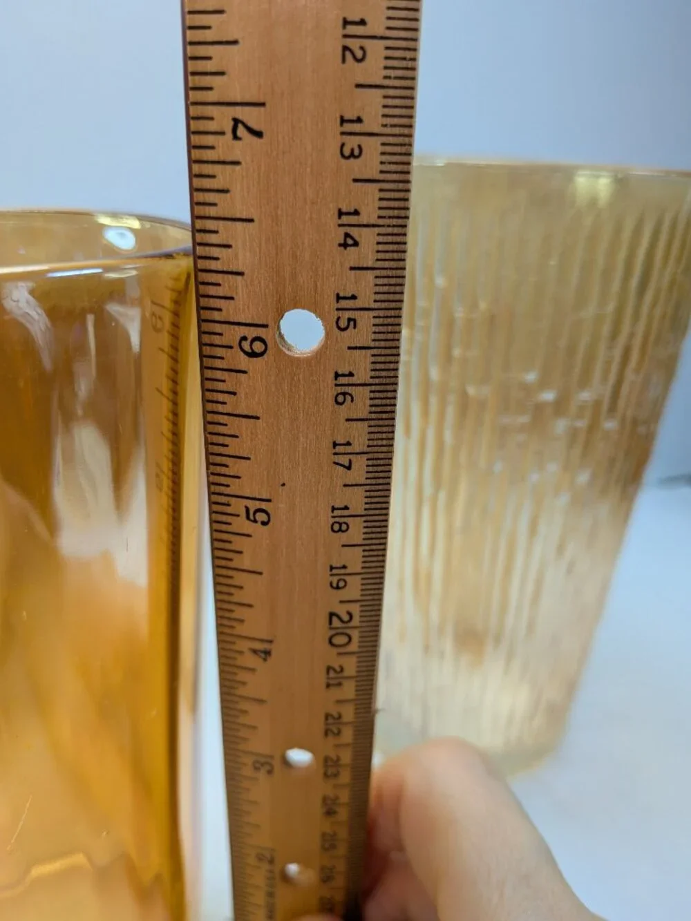 Vintage MCM Tan Marigold Iridescent Glass Tumbler Trio - 3 Pc Mixed Texture Set